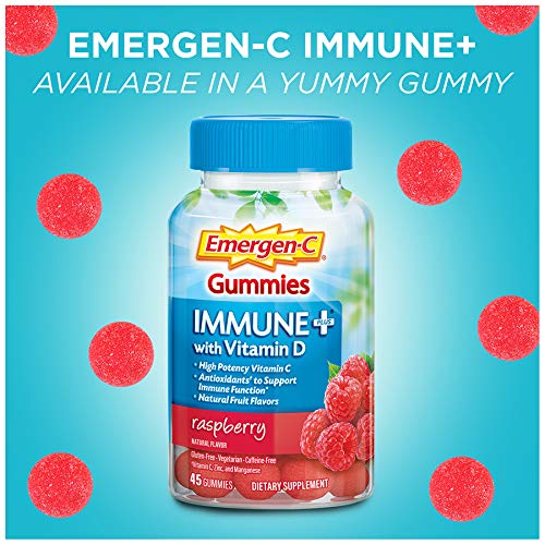 Emergen-C Immune+ Triple Action Immune Support Gummies, BetaVia (R), 1000mg Vitamin C, B Vitamins, Vitamin D and Antioxidants, Raspberry – 45 Count 45 Count (Pack of 1)