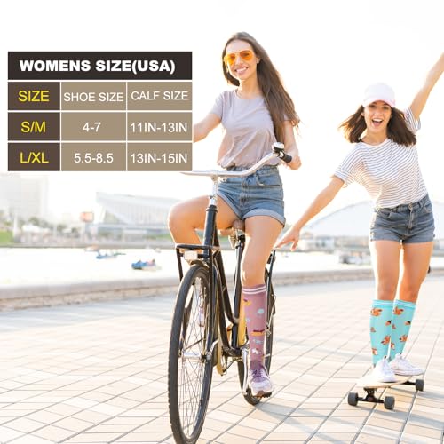 6 Pairs Compression Socks for Women Men Knee High Large-X-Large Multi