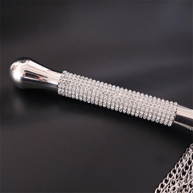 BDSM Metal Chain Whip Diamond Handle Aluminium Flog Flogger Fetish Slave Sub Sex Toy Bondage SM Ass Spanking Bondage Slave for Beginner Silver one size - BeesActive Australia