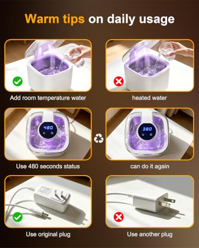 Ultrasonic Denture & Retainer Cleaner-45kHz Ultrasonic Cleaning Machine with UV Light 350ml 304 SUS Tank for Deep Cleaning Dentures Aligners Invisalign Mouth Guards Night Guards Braces & Jewelry