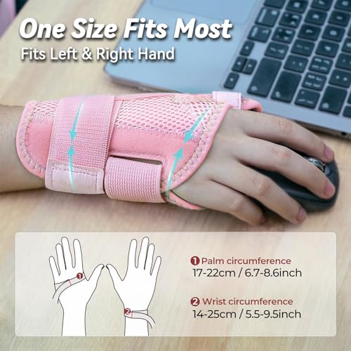 New Updated Thumb Brace for Women and Men, Reversible Trigger Thumb Splint for Day & Night Support, Breathable Thumb Stabilizer for Arthritis, Tendonitis, Sprains Thumb Pain Relief (Pink) Pink