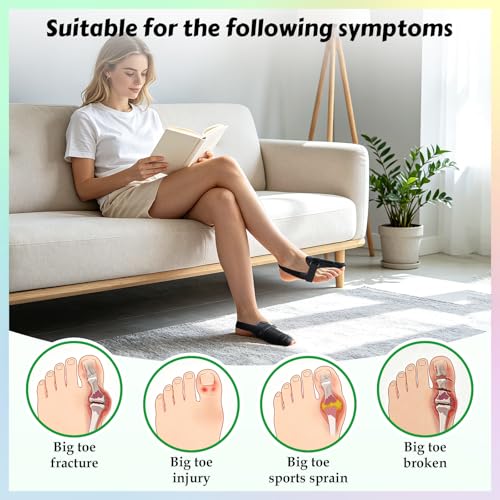 Broken Big Toe Splint Brace for Women & Men, Adjustable Big Toe Support Brace with 2 Aluminum Plates for Big Toe Broken, Fracture, Injured, Sprains (Black, Right) Black