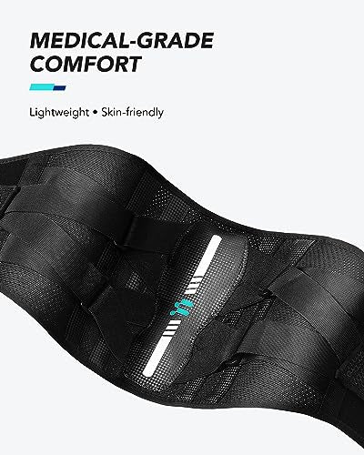 Back Brace for Lower Back Pain Relief, Carbon Fiber Support, Ergonomice Curved, Ultra-thin Air Mesh, Lightweight and Adjustale Design, Size S Black