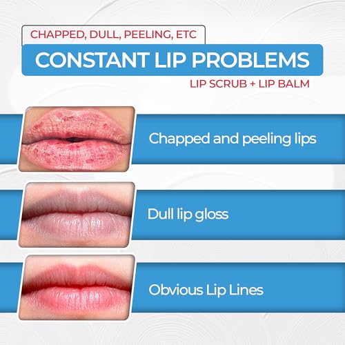 2 in 1 Lip Care Kit with Blueberry Lip Scrubber Exfoliator 28g and Strawberry moisturizing lips balm 20g – lip lightening for dark lips, Dry, Chapped, Cracked Lips (48g) Strawberry And Blueberry