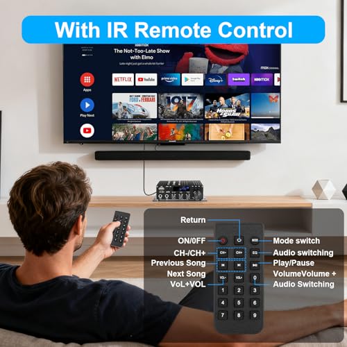 Stereo Amplifier Home Audio Receiver AK-390,AMP Speaker Bluetooth 5.0 Amplifier 400W+400W 2 Channels with 12V/3A Power Amplifier HiFi Amplifier FM Radio,(BT,USB, AUX, Mic)Input for Home Party Black-AK390