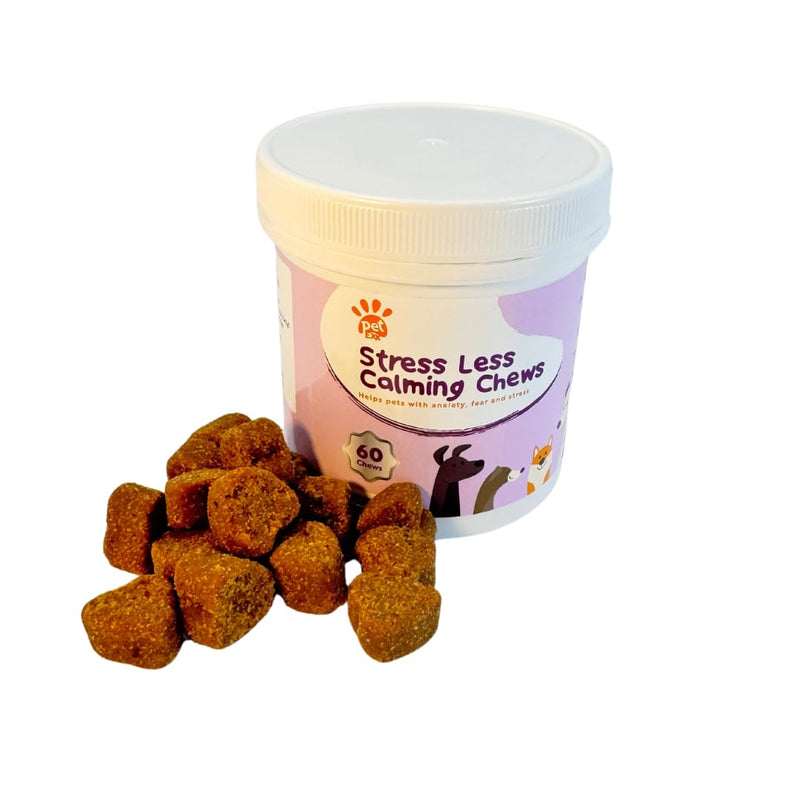 Stress Less Calming Chews - soft chew treat supplement for dogs and cats - help keep pets calm and anxiety & stress free during fireworks, Christmas, periods of separation - 60 chews per jar