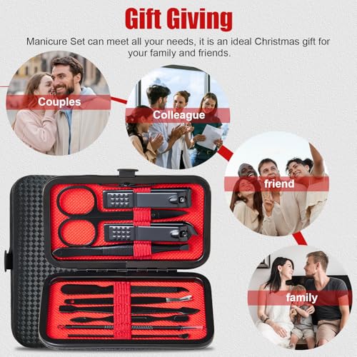 Manicure Set 10 in 1 Mens Gifts Travel Nail Clipper Kit, Christmas Stocking Stuffers for Men and Women, Nail Grooming Kit Birthday Christmas Gifts for Him Her Boys Girls Husband Boyfriend 10-PCS Black Set