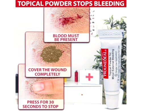 WoundSeal Topical Powder Wound Care First Aid for Cuts, Scrapes and Abrasions Single Use, 4 count (Packaging May Vary) 4 Count (Pack of 1)