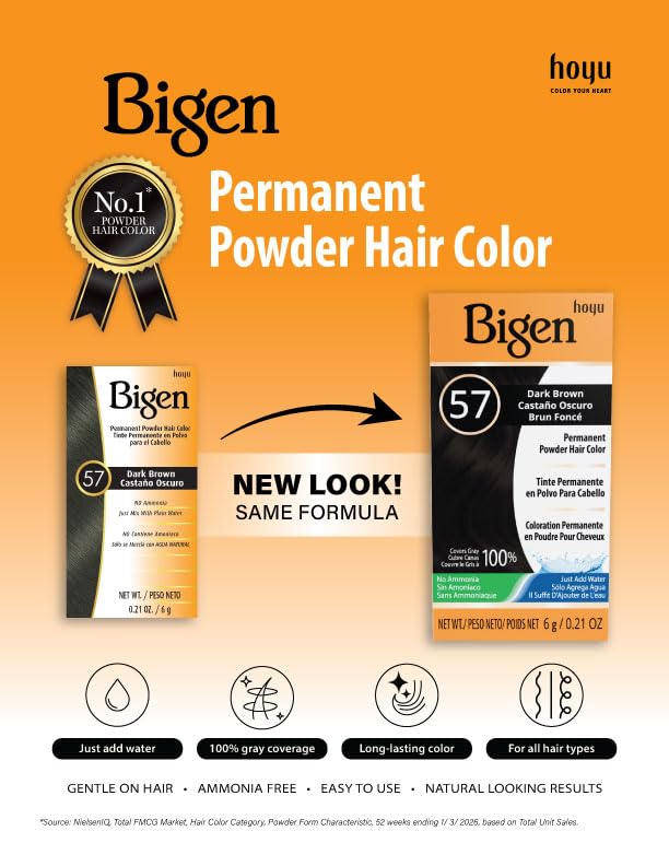 #57 Dark Brown Bigen Permanent Powder - 6 Pack