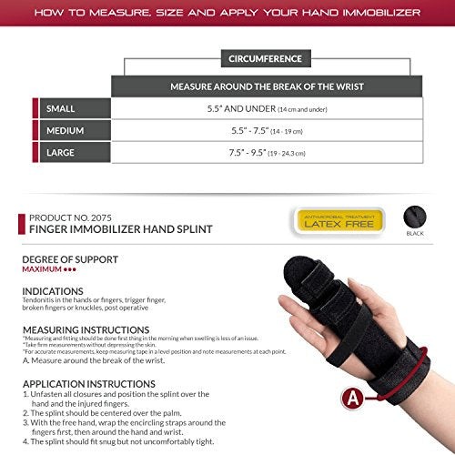 OTC Finger Immobilizer Hand Splint, Fracure Recovery Support, Medium, Black