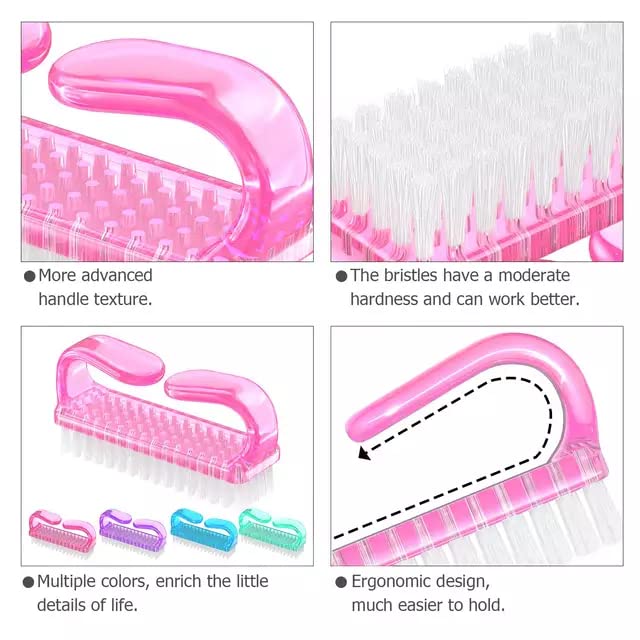 4 Pcs Nail Brush for daily Use - 4 Different Kinds of Fingernail brush with Plastic Handle Nail brush for cleaning Fingernails - Easy to use Nail Scrub brush - Nail Cleaner Nail brushes for Hands Feet Assorted 4pcs