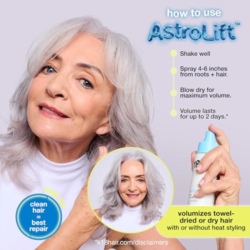 K18 AstroLift™ Reparative Volume Spray, 2-Day Hair Thickening + Hold For Thin, Fine, Fragile Hair, Non-Sticky, Non-Crunchy, Humidity-Resistant Volumizing Spray 4 Fl Oz