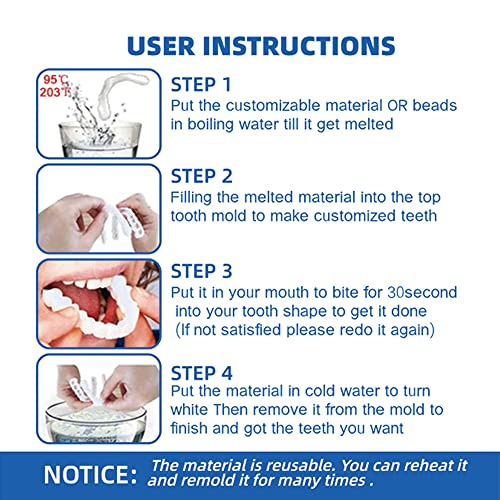 1Set Dentures Veneers Tooth,Dental Care Kits for Anti Molar Orthodontic Cosmetic Teeth,Smile Snap Tooth.(White,1Top+ 1Bottom+2Adhesives+1Tweezers+1Heart-Shaped Storage Box）