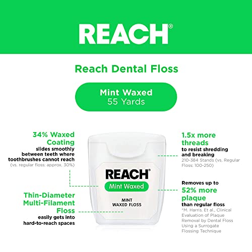 Reach Waxed Dental Floss Bundle with Mint Flavored 200 YD, 6pk and 55 YD, 6pk