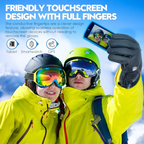 Bruvoalon Y322 Winter Gloves for Men & Women, -10℉ Touchscreen 5-Layer Thermal Insulated, Windproof Anti-Slip Ski Gloves Gray Medium