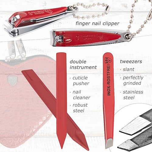 3 Swords Germany - brand quality 5 piece manicure pedicure grooming kit set for professional finger & toe nail care tweezers file clipper fashion leather case in gift box, Made by 3 Swords (17719) CROCO RED - CUTICLE SCISSORS