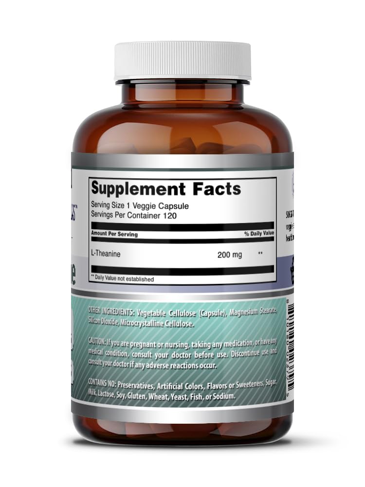 Amazing Formulas L-Theanine Supplement | 200 Mg | Veggie Capsules | Non-GMO | Gluten-Free | Made in USA (1 Pack, 120 Count) Unflavored - 120 Count 120 Count (Pack of 1)
