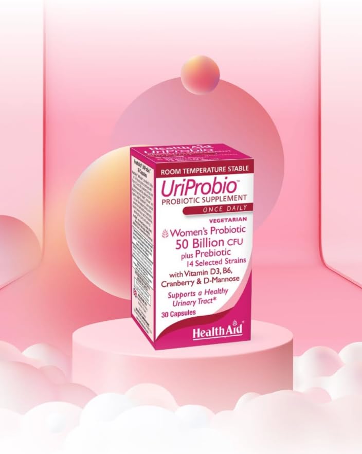 HealthAid UriProbio Women’s Probiotic – 50 Billion CFU with Cranberry, D-Mannose & Prebiotic – Supports Urinary Health, Digestive Balance & Feminine Wellness – Once Daily, Vegan – 30 Capsules*