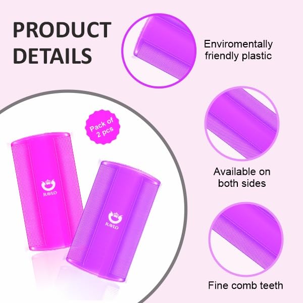 Head Lice Comb for Kids and Adults, Double Sided Fine Tooth Nit Comb for Removing Lice, Nits and Eggs, Hair Detection and Treatment Comb (Pack of 2)