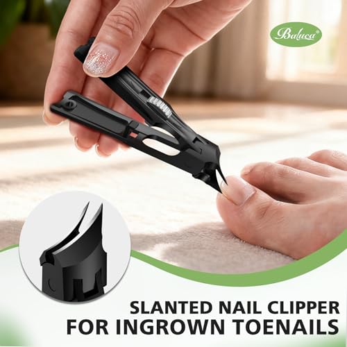 BALUCA Heavy Duty Toenail Clippers for Men & Seniors - Ultra Sharp Wide Jaw Nail Clipper for Thick & Ingrown Toenails, Long Handle Toe Nail Clipper for Seniors, Anti-Splash Design & Safety Lock