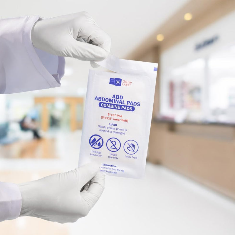 GauzeCare Sterile Abdominal- ABD Combine Pads| 50-Pack, 5 x 9 Inches| Extra Absorbent & Thick, Individually Wrapped Wound Dressing, First Aid Pads| Surgical-Grade, Nonstick- for Heavy Leakage, Post Op 5"x9" (50 Pads)