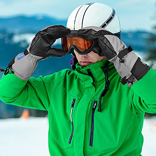 3-Finger Ski Gloves, Waterproof Warm Touchscreen Winter Mens Mittens Grey X-Large