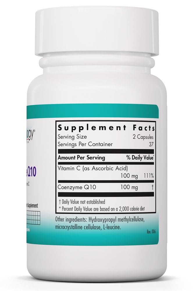 NutriCology Coenzyme Q10 50 mg Heart Health, 75 Vegetarian Capsules | Delivers 50 mg CoQ10 with Vitamin C for Cellular Energy Production, Antioxidant Activity and Heart Wellness