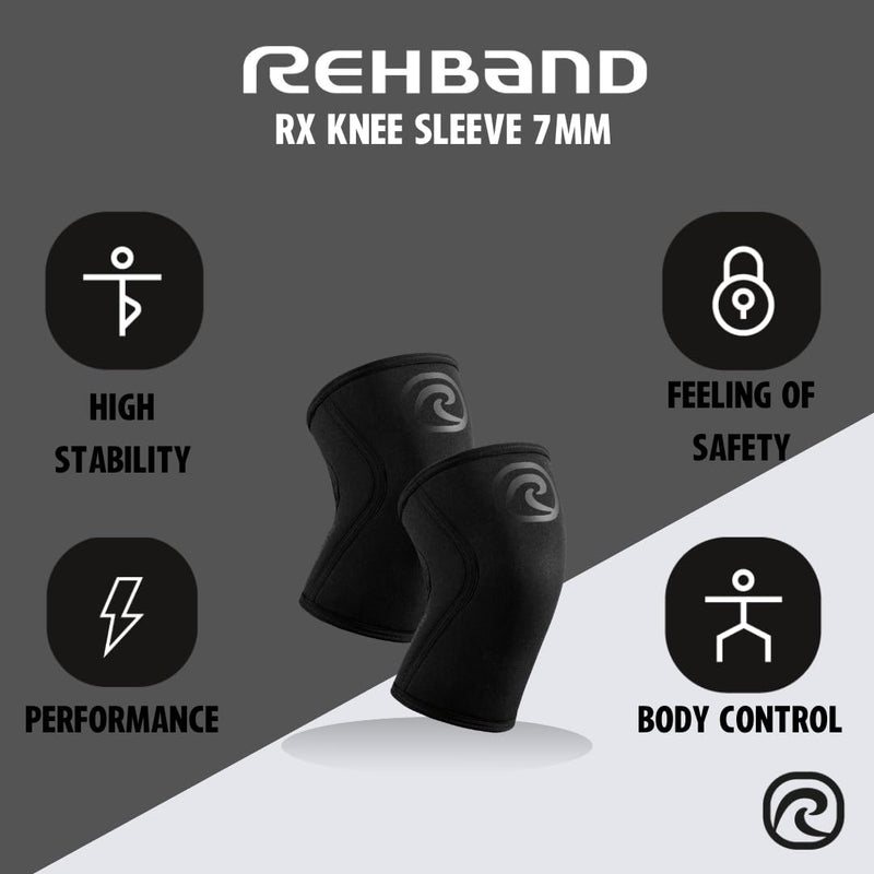 Rehband RX Knee Support for Strength Training & Fitness - 7mm Neoprene Knee Sleeve, Flexible & Non-Slip, Knee Sleeve for Men & Women, Colour:Carbon/Black, Size:Large Large Carbon/Black - 1 Piece - BeesActive Australia