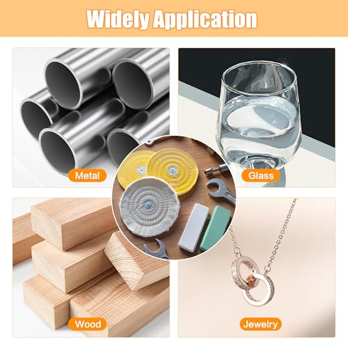 6 Inch Buffing Wheel for Bench Grinder, Polishing Wheel Kit with Polishing Compounds, Cotton Buffing Pads for Jewelry, Metal, Aluminum, Wood, Jade, Stainless Steel, Glass, Plastic Polish 0.157" Arbor Hole