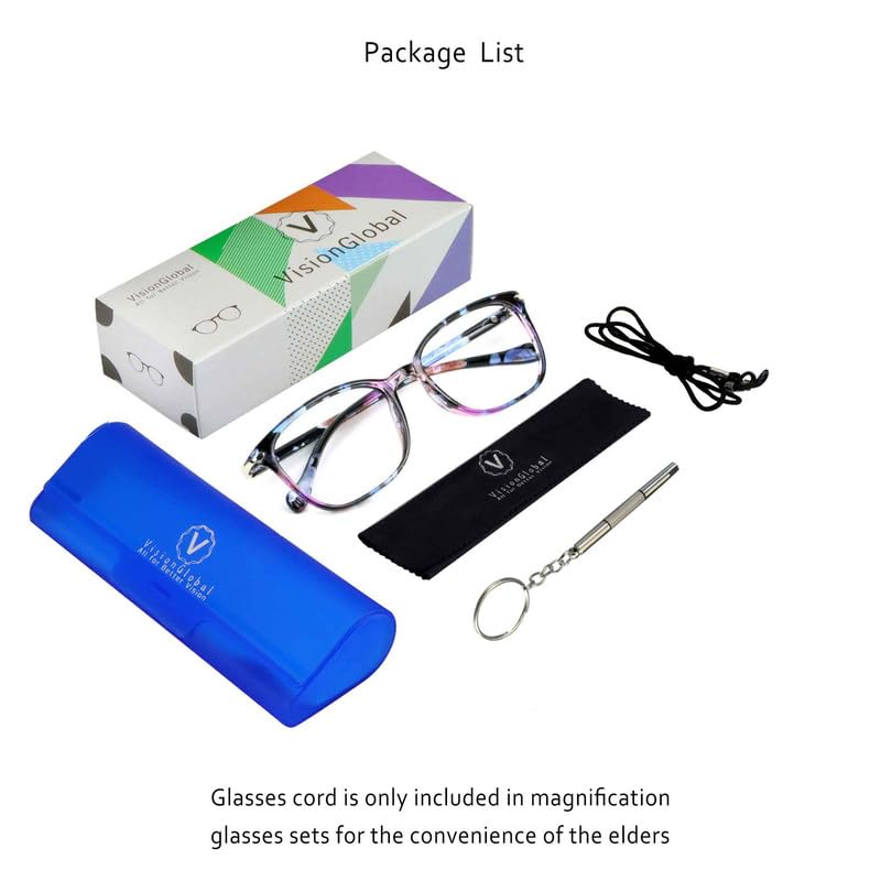 VisionGlobal Blue Light Blocking Glasses for Women, Anti Eyestrain, Computer Reading, TV Glasses, Stylish Square Frame, Anti Glare(+1.75 Magnification) 01_nola_pink 1.75 x - BeesActive Australia