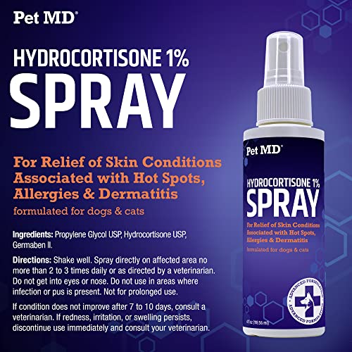 Pet MD Hydrocortisone Spray for Dogs, Cats, Horses - 4 oz
