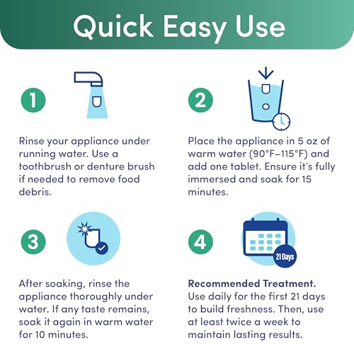 Denttach Clean Retainer Cleaner Tablets, Denture Cleaning Tablets, Maximum Strength Denture Cleaner for Ultra Fresh Dentures, Night Guard Cleanser, Eliminates Stains, Peppermint 104 Count Pack of 2