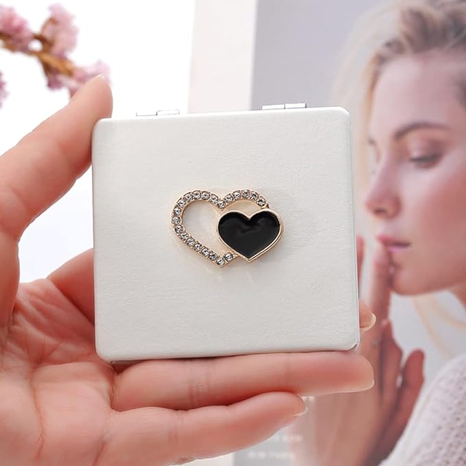 BESTOYARD Hand Mirror, Two-sided Cosmetic Mirror, Metal, PU, Nordic Style, Actress Mirror, Foldable, Square, Compact, Heart, Rhinestone, Gift for Girlfriend, Small, Easy to Carry, For Makeup -  Australia