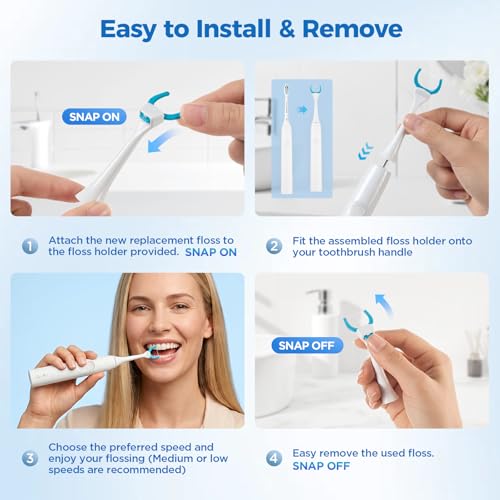 Electric Flosser Refill Heads for Philips Toothbrush, 1 Holder & 90 Floss Picks, Gentle Gliding Dental Floss, Deep Plaque Removal for Philips Sonicare 4000/6000/7000/9000 Series & More-90 PCS 1 Count (Pack of 90) White