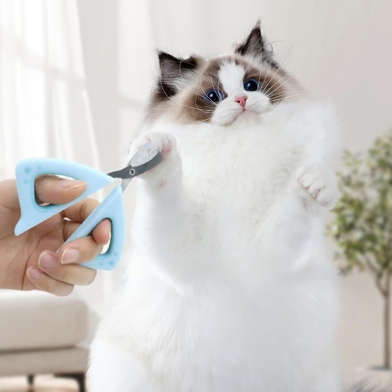 POHOVE Cat Claw Cutter, Claw Clipper for Cats with 2mm and 4mm Holes, for Small Dogs, Puppies, Cats with File (Blue) - BeesActive Australia