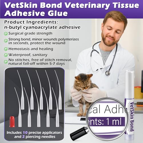 1 Pack 1ml Veterinary Surgical Skin Glue with 10 Applicators 1 1 ml