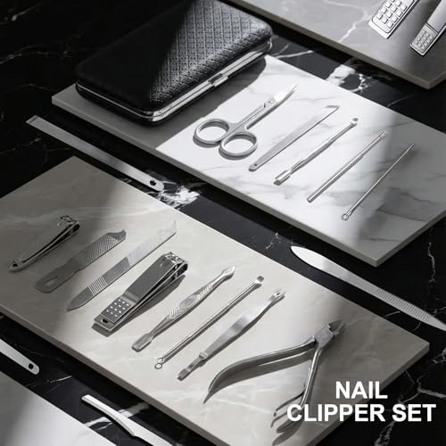 Professional Nail Clipper Set,Manicure Kit&Nail Care Kit-Complete 19 Piece Dark Night Black Manicure Set with Nail Clippers for Men&Women,Portable Travel Case,Ideal Gift Set