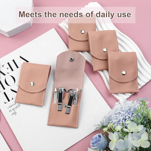 Manicure Set Bulk Nail Clippers Kit Stainless Steel (12 Pack 7 in 1, Pink) 3.95 Inch 12