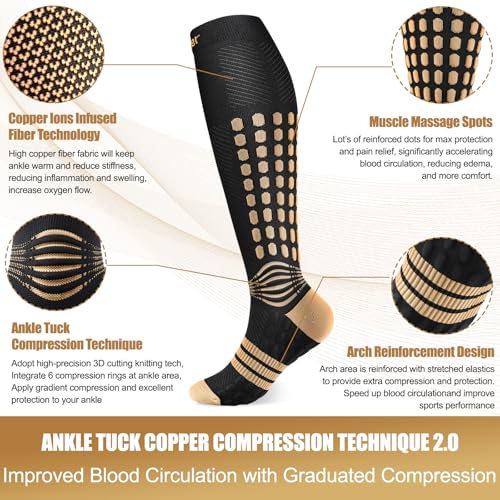 NEENCA Professional Compression Socks for Women Men Circulation, 20-30 mmHg High Copper Large
