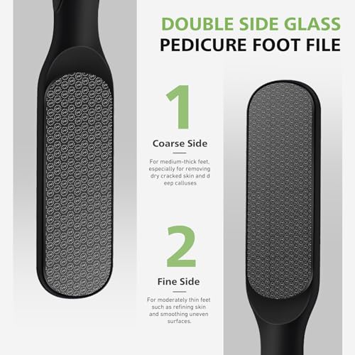 BALUCA Glass Foot File Callus Remover for Feet, Heel Scraper Black