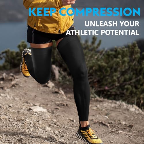 KEKING Full Leg Compression Sleeves, 20-30mmHg Graduated, Unisex, Running All Black Large