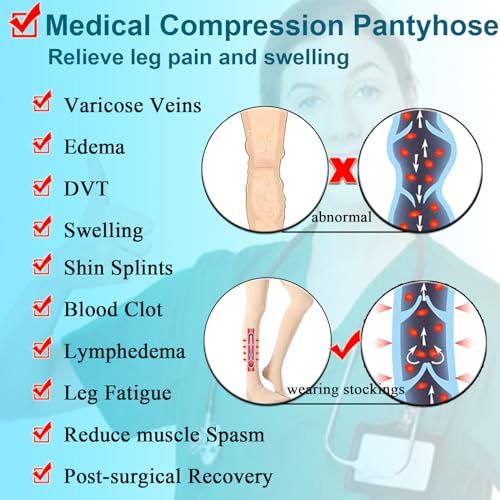 Medical Compression Pantyhose 20-30mmHg,Medical Hose Tights Women Medium Closed Toe Black