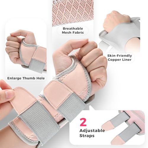 Copper Compression Advanced Wrist Brace - Copper Infused Adjustable Orthopedic Support Splint for Pain, Carpal Tunnel, Arthritis, Tennis Elbow, Tendinitis, RSI, Ganglion Cyst for Men Women Right L/XL Pink Right-L/XL