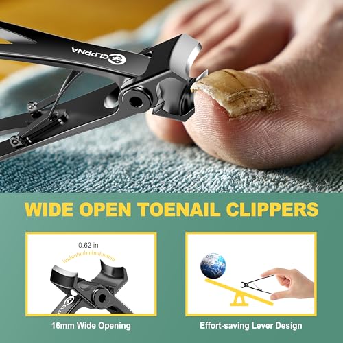 Nail Clippers for Seniors, CLPPNA Wide Jaw Fingernail Clippers and Angled Head Toenail Clippers for Thick Nail, 4 Pack Professional Nail Clippers for Men, Women&Pregnant, Black Black Wide Opening & Angled Head