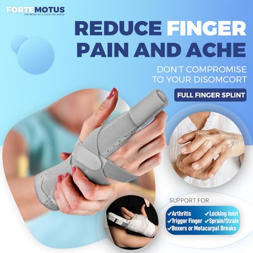 FORTEMOTUS Trigger Finger Splint, Adjustable One or Two Finger Splint Full Hand and Wrist Brace Support, Finger Immobilizer for Sprains, Discomfort Relief, Boxer Fracture Splint Black Black-Single Large