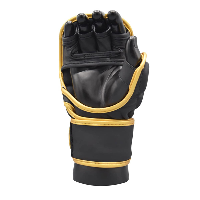 MRX MMA Professional Protective Grappling Gloves 7oz Muay Thai Training Kickboxing Punching Sparring Sports Cage Fighting Combat Glove Boxing Punching Glove Mitts Black Golden S/M