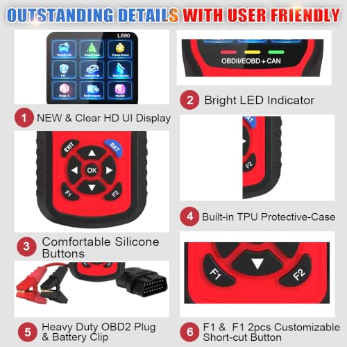 2-in-1 OBD2 Scanner with Battery Tester: 1S Read & Clear Check Engine Codes + Test Battery in 3 Mins - DIY Car Diagnostic Tool with Cold Cranking Amps for Pre-Trip Safety on 1996+ Vehicles