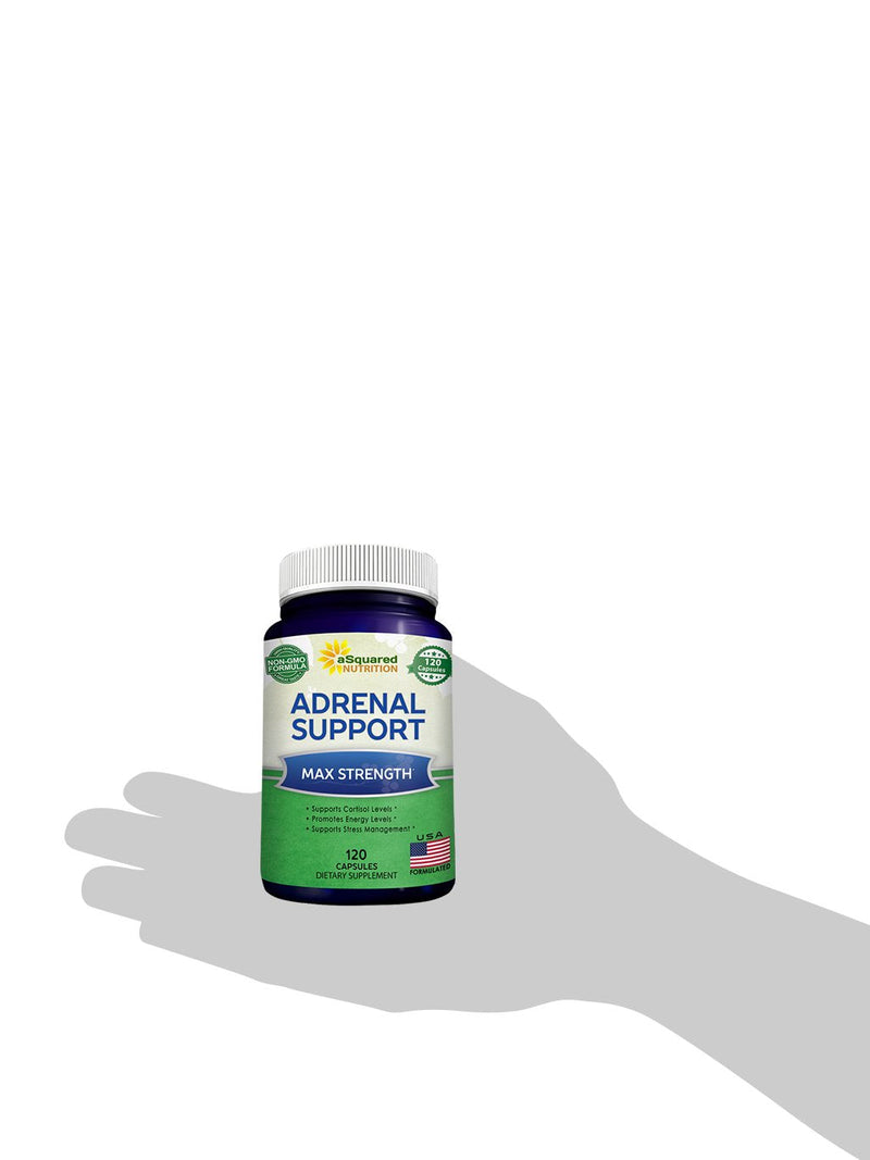 aSquared Nutrition Adrenal Support & Cortisol Manager Supplement (120 Capsules)-Adrenal Health w/Vitamin C Complex Pills to Support Fatigue & Stress Relief-Ashwagandha, L-Tyrosine, Rhodiola & Ginseng
