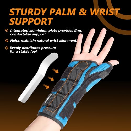 Thumb Spica Splint Brace - Left/Right Hand Wrist Support for Carpal Tunnel, De Quervain's, Arthritis Pain Relief & Sprains - Adjustable Stabilizer with Aluminum Splint for Women Men, Right, L Right Hand