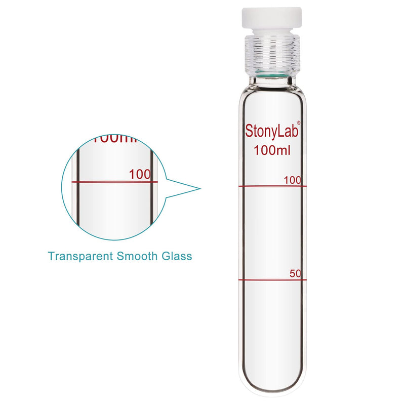 stonylab Test Tube with PTFE Screw Cap, Borosilicate Glass Graduated Colorimetric Tube Culture Tube 100 ml